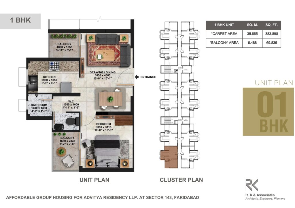 Advitya heights and advitya homes 2 -1 bhk flat layout